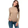 Blusa Termica Mujer, Beige, Manga Larga, Unitalla, Cuello Alto, Playera, Casual, Basica, Camiseta, Uso Diario