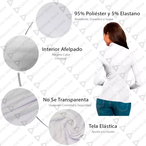 Blusa Termica Mujer, Blanco, Manga Larga, Unitalla, Cuello Alto, Playera, Casual, Basica, Camiseta, Uso Diario