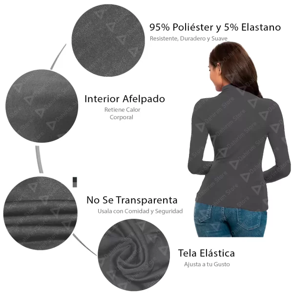 Blusa Termica Mujer, Gris, Manga Larga, Unitalla, Cuello Alto, Playera, Casual, Basica, Camiseta, Uso Diario